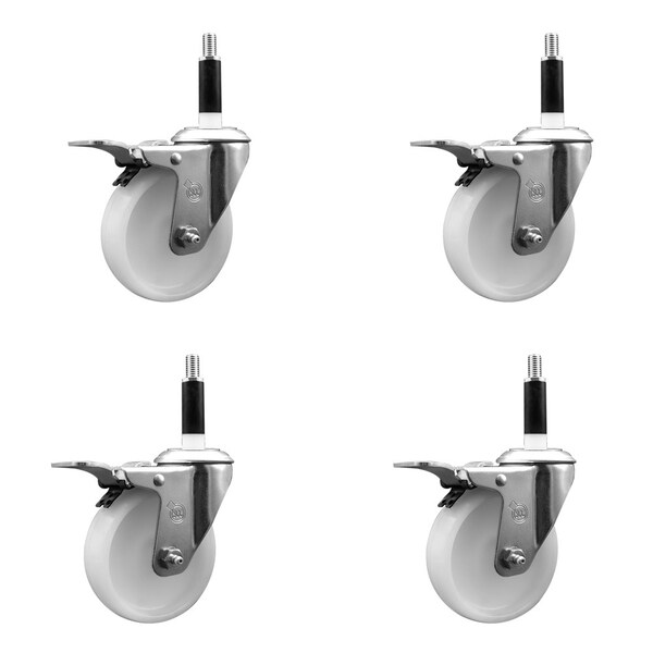 4'' Nylon Swivel 7/8'' Expanding Stem Caster Set Total Lock Brake, 4PK